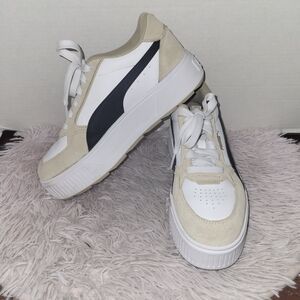 Puma Karmen Rebelle Womens Sz 8.5 White Pink Black Suede Platform Sneakers